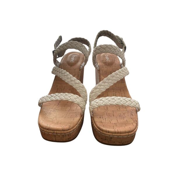 Born Boc Women Sandal Chrissy Size 11 New Braided Cork Ultra High Wedge White - Picture 2 of 6